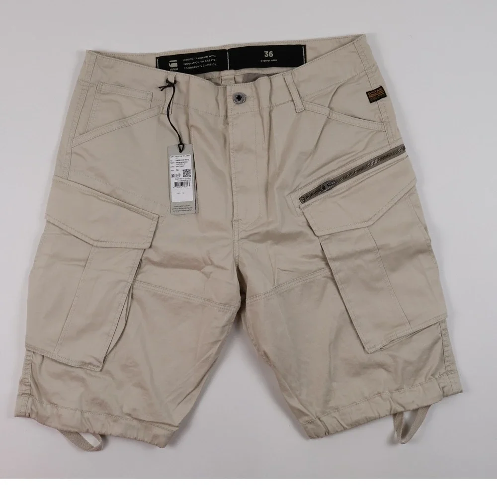 G-Star RAW Cargo Shorts Rovic Zip Relaxed Beige Solid 36 Premium Twill NWT 110